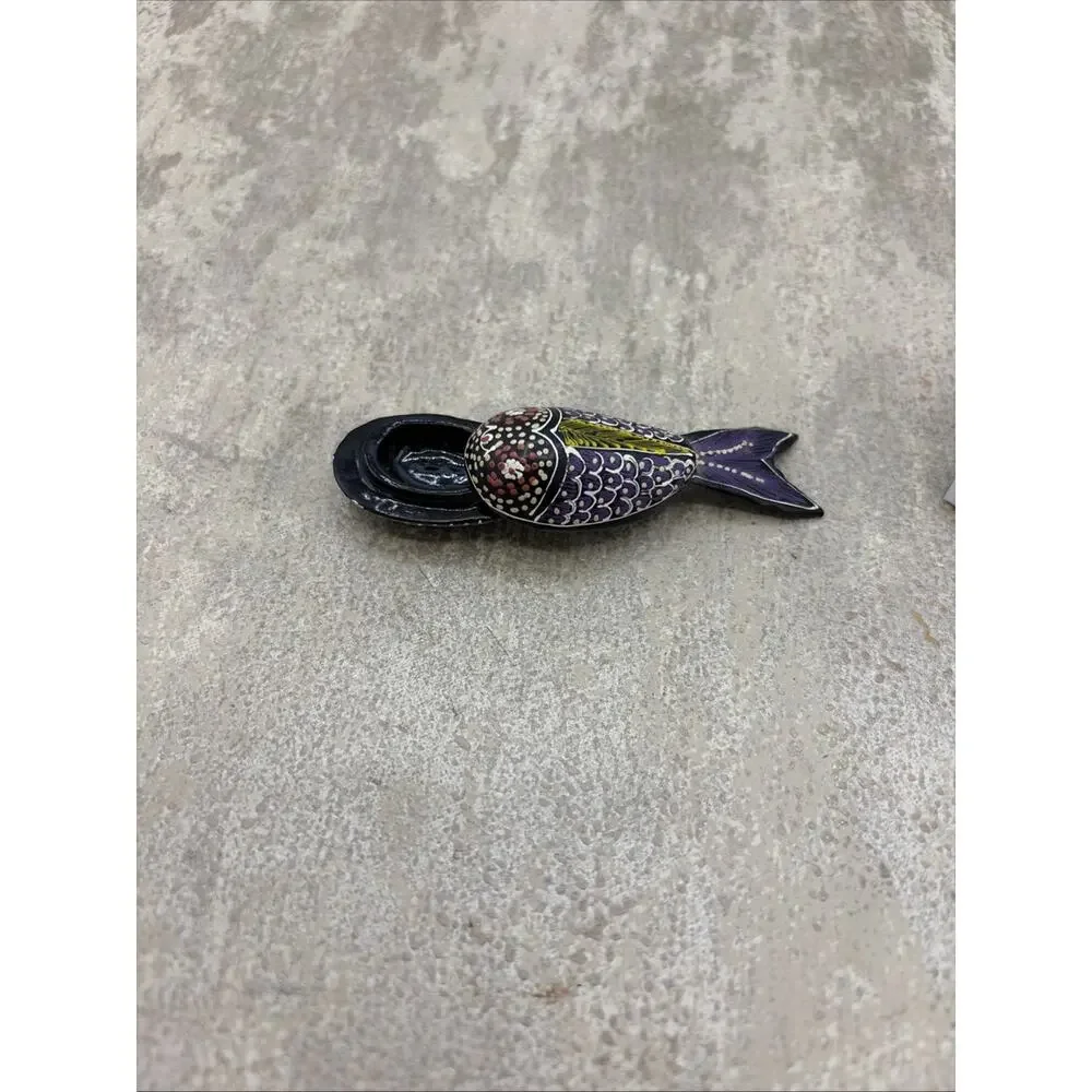 2” Lacquered Wooden Fish Trinket Box Multicolored